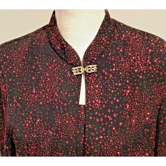 R & M Collection Women Knit Top Jacket Combo Blk Red Sparkle Evening Sweater Med - Picture 2 of 12